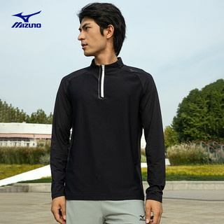 美津浓（MIZUNO）ESSENTIAL系列 24 男子快干运动长袖T恤立领套头衫 09/黑色 3XL