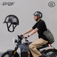 索在 3C认证美式复古机车半盔男女夏季摩托车头盔骑行盔安全帽碳纤纹 K2头盔