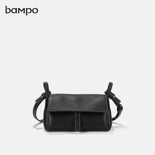 半坡饰族（bampo）包包单肩斜挎女包头层牛皮质感设计大容量通勤波士顿包包 黑色