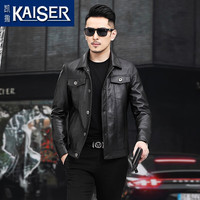 凯撒（KAISER）真皮皮衣男牛皮皮衣男短款翻领真皮夹克男士青年机车款公务装外套 黑色 190/4XL(适合165-180斤)