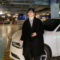 凯爵罗韩系高级感中长款过膝毛呢大衣男士春秋季英伦高个子痞帅风衣外套 XZ812-1-F325 黑色 2XL【155-170斤】