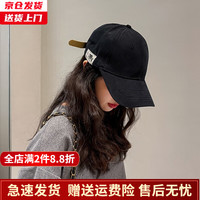 槿城 韩国刺绣棒球帽子男女百搭春夏遮阳帽复古软顶纯棉鸭舌帽潮 MZ26 黑色(侧边字母EST1973—鸭舌帽) 可调节