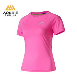 奥尼捷运动速干呼吸格短袖女款夏季透气上衣马拉松跑步T恤超轻训练短袖 粉色 M