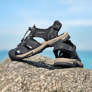 骆驼（CAMEL）店夏户外时尚运动休闲凉鞋男款真皮包头洞洞沙滩鞋 G13M307071黑色（男款） 43