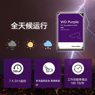 西部数据 监控级硬盘 WD Purple 西数紫盘 8TB 256MB SATA CMR (WD85PURZ)