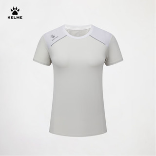 卡尔美（KELME）短袖T恤女2024春夏运动户外训练服透气圆领上衣 浅灰 3XL