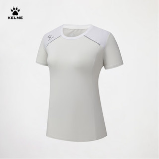 卡尔美（KELME）短袖T恤女2024春夏运动户外训练服透气圆领上衣 浅灰 3XL