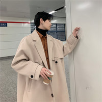 凯爵罗韩系高级感中长款过膝毛呢大衣男士春秋季英伦高个子痞帅风衣外套 XZ812-1-F325 米白色 2XL【155-170斤】