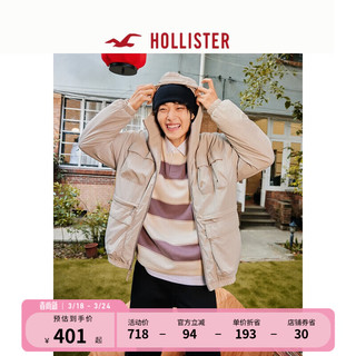 HOLLISTER 抓绒保暖户外风全天候抗风连帽夹克外套 男 355983-1 浅棕色 XS (170/84A)