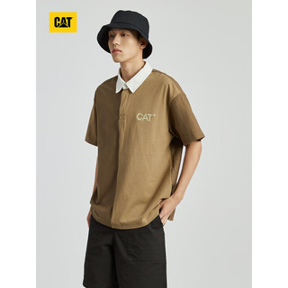 CAT 卡特彼勒 卡特24春夏男户外撞色设计翻领T恤 褐色 2XL