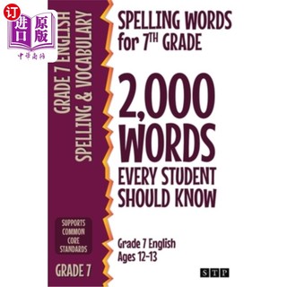 海外直订Spelling Words for 7th Grade: 2,000 Words Every Student Should Know (Grade 7 Eng 7年级拼写单词:每个学生应该
