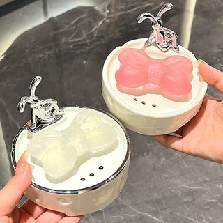 尊慕斯（ZUNMOS）轻奢卫生间肥皂盒家用高档陶瓷香皂盒子浴室沥水置物架收纳 小兔子奶酪肥皂盒（奶白银）
