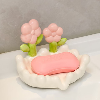 美杜（Meidu）可爱花朵陶瓷肥皂盒沥水家用创意轻奢香皂盒排 白色漂亮花陶瓷香皂盒