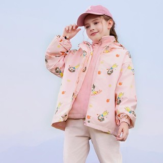Disney 迪士尼 甜美女童冲锋衣款春秋儿童外套保暖防风户外三合一摇粒绒风衣
