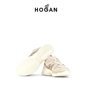 HOGAN【檀健次同款系列】女鞋2024春夏H665系列时尚简约慢跑休闲鞋 米白/粉 38.5