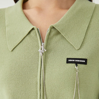 阿依莲polo领针织开衫春季女装洋气减龄长袖甜辣小上衣 浅草绿 XL
