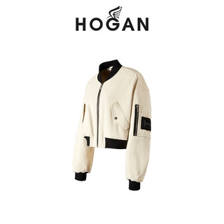 HOGAN【檀健次同款系列】女装2024春夏OUTERWEAR时尚飞行员夹克 奶油色 XS