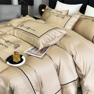 南极人轻奢长绒棉A类床上四件套纯棉被套床单四件套床上用品 罗曼-饼干色 1.8m床单款四件套