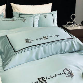 南极人轻奢长绒棉A类床上四件套纯棉被套床单四件套床上用品 罗曼-郁蓝 1.5m床单款四件套