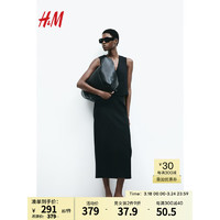 H&M女装半身裙2024春季时尚舒适职场下摆开衩铅笔裙1221860 黑色 165/76A