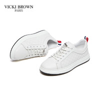 VICKI BROWN 法国未毕百搭板鞋2024新款软皮软底时尚印花小白鞋
