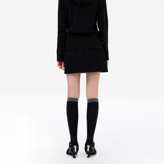 RE'VAN芮范2024春季设计师款酷飒工装风双皮袢短裙RM11501215 黑色 S/36