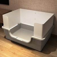 蔻丝 Coleshome猫砂盆特大号防外溅幼猫超大号猫厕所猫屎盆开放式猫砂盆子 灰色【升级防溅砂】52_39_30cm