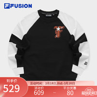 FILA FUSION斐乐潮牌女子套头卫衣2024春季时尚拼色针织上衣 正黑色-BK 155/76A/XS