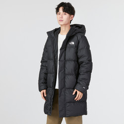 THE NORTH FACE 北面 羽绒服男装2024夏季新款户外运动服黑色连帽保暖长款外套潮