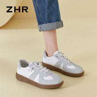 ZHR德训鞋女真牛皮新款经典百搭休闲鞋软底一脚蹬简约免系带小白鞋女