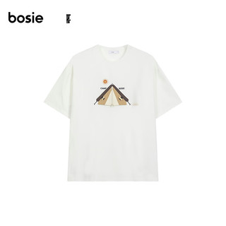 bosie-2024年夏季白色短袖T恤男款趣味帐篷设计T恤潮 本白色 170/88A