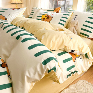 SOMERELLE 安睡宝 纯棉床上四件套100%全棉卡通被套床单床笠单人宿舍床品套件三 卡皮巴拉 1.5/1.8m床单四件套-被套200x230