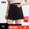 森马（Semir）牛仔裤女显腿长潮流百搭夏季2024A字短裤显瘦 牛仔黑98301 32