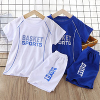 酷丽亚 儿童夏季球服套装短袖套韩版字母运动套装两件套男宝女宝宝速干衣 B57运动球服套装