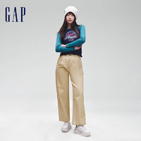 Gap 盖璞 女装春季2024新款通勤商务宽松卡其裤高腰直筒裤休闲裤876123