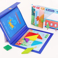 儿童早教磁力磁性七巧板木质拼图七彩拼板幼儿园教具智力玩具 蓝色磁性七巧板