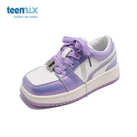 天美意童鞋女童鞋子2024春秋季防滑板鞋儿童运动鞋中大童 紫色 27