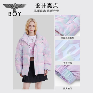 BOYLONDON秋季男女同款外套粉紫扎染多巴胺时尚短款羽绒服N28010