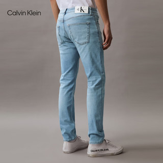 Calvin Klein Jeans24春夏男士复古破洞水洗弹力楔形锥形牛仔裤J326117 1AA-牛仔浅蓝 28