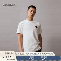 Calvin Klein Jeans24春夏男士字母绣印休闲纯棉宽松短袖T恤J326626 YBH-牛乳白 M