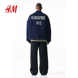 H&M【H2合作系列】男装夹克2024春季大廓形帆布外套1225976 深牛仔蓝 165/84A
