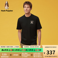 Hush Puppies暇步士男装2024夏季全棉复古时尚字母毛巾绣短袖T恤 097黑色3 M