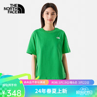 北面（The North Face）短袖T恤女半袖透气棉质手绘印花简约圆领休闲24春夏88G7 PO8/绿色 L/165