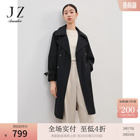 玖姿·安娜蔻清爽简约英伦风落肩收腰经典风衣外套2024春季 素黑 XS