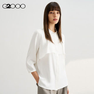 G2000【可机洗】G2000女装SS24商场柔软波浪设计七分袖休闲衬衫 轻薄-雪白立领衬衫25寸 34