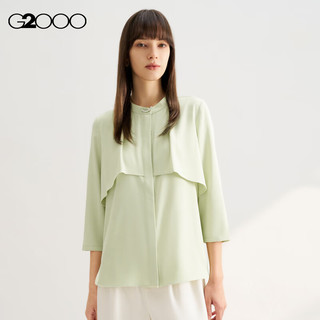 G2000【可机洗】G2000女装SS24商场柔软波浪设计七分袖休闲衬衫 轻薄-浅绿色立领衬衫25寸 40