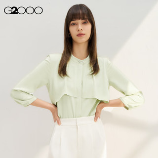 G2000【可机洗】G2000女装SS24商场柔软波浪设计七分袖休闲衬衫 轻薄-浅绿色立领衬衫25寸 42