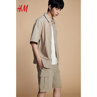 H&M男装2024夏季宽松版型工装短卫裤1214630 米色 170/80A