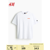 H&M 男装T恤落肩短袖0972640 白色/Kodak 175/108A