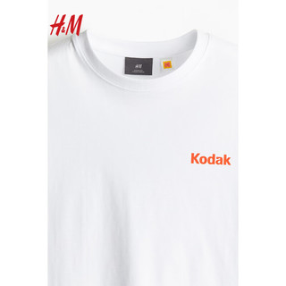 H&M 男装T恤落肩短袖0972640 白色/Kodak 175/108A